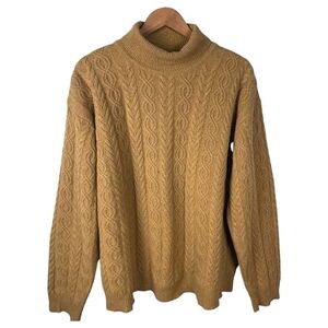 Vintage Rainforest Merino Wool Cable Knit Turtleneck Sweater Camel Size XL